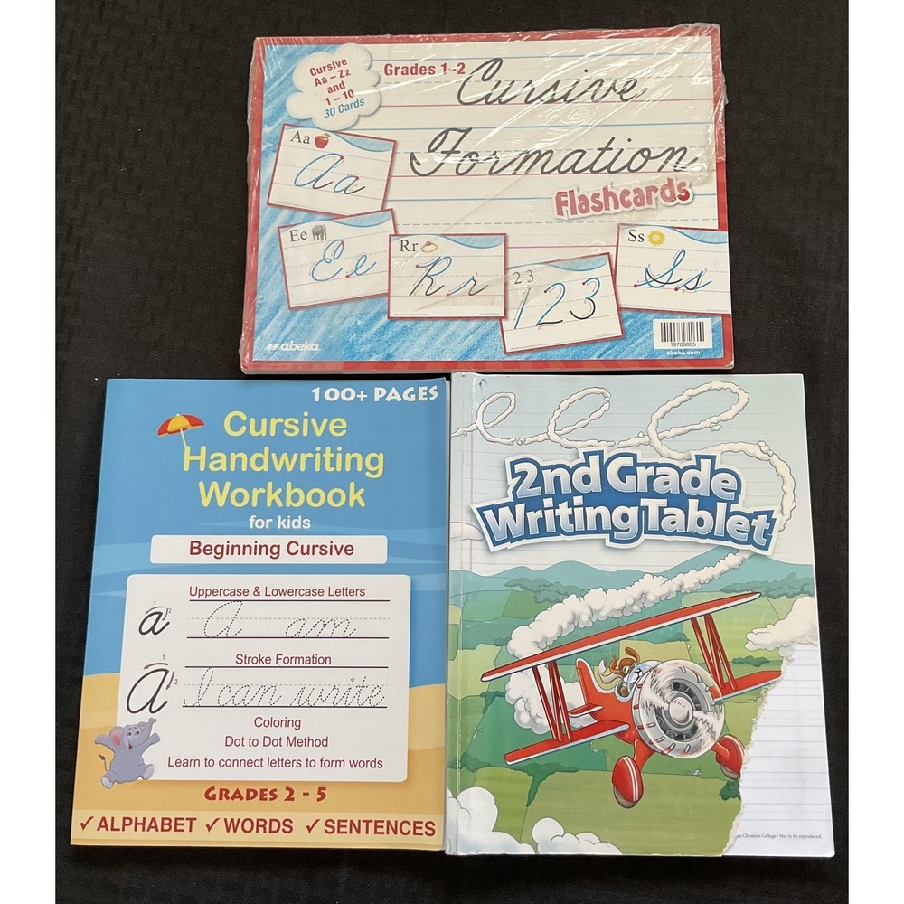 Cursive Handwriting Workbook Grades 2-5 Flashcards 2nd Grade Writing Tablet Set